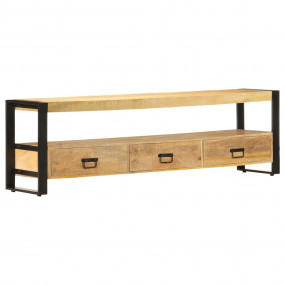 TV Stand Natural Wood, Black Solid Mango Wood, Powder-C...