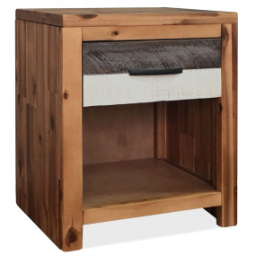 Imag:Bedside Table Acacia wood, black, white