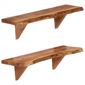 Wall Shelf Set of 2 Natural wood Solid acacia wood Medi...