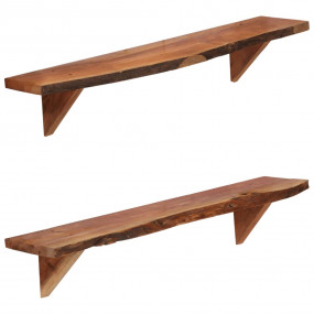 Wall Shelf Set of 2 Varied wood grain Solid Acacia Wood...