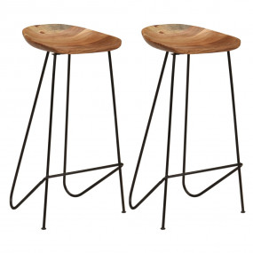 Bar Chair Set of 2 Natural wood, Black