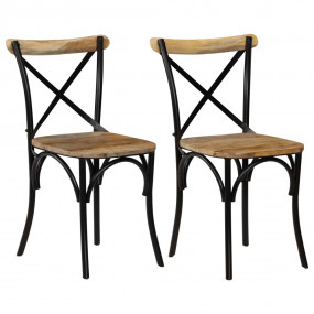 Cross Chair Set of 2 Black, Natural Wood Solid Mango Wo...