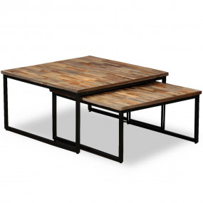 Coffee Table Set of 2 Brown Reclaimed teak Large & Smal...