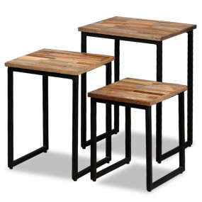 Coffee Table Set of 3 Natural Wood, Black Reclaimed Tea...