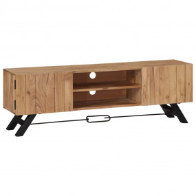 TV Stand Natural Wood Solid Acacia Wood 55.1 in Width T...