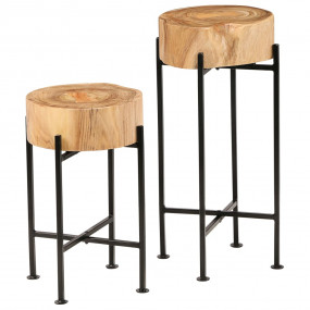 Side Table Natural Wood Solid Acacia wood, powder-coate...