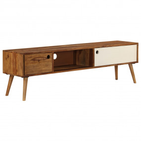 TV Cabinet Brown and White Solid Sheesham Wood Medium T...