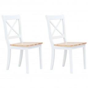Dining Chair Set of 2 White and natural Solid rubber wo...