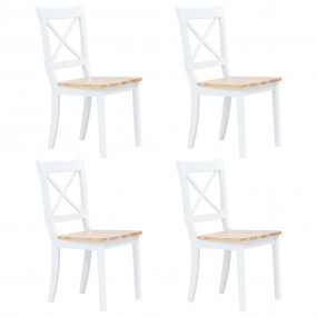 Dining Chair Set of 4 White and Natural Wood Solid rubb...