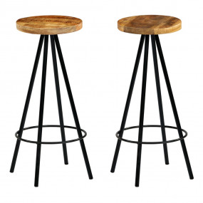 Bar Stool Set of 2 Natural wood and black