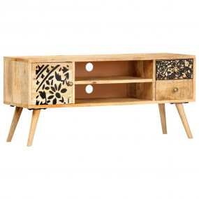 TV Stand Natural Mango Wood with Black Accents