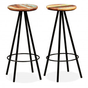 Bar Stool Set of 2 Multicolored Solid reclaimed wood an...