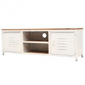 TV Stand White and Brown Galvanized Steel and Solid Fir...
