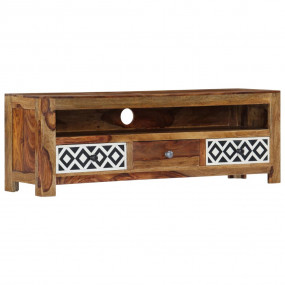 TV Cabinet Natural and White Solid Sheesham Wood 47.2 i...