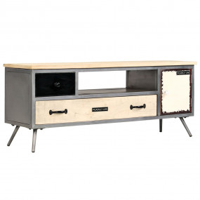 TV Cabinet Mango Wood Natural and Steel Grey Solid Mang...