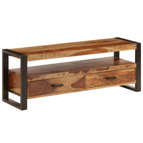 TV Cabinet Brown, Black Solid Sheesham Wood, Powder-Coa...