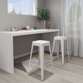 Bar Stool Set of 2 White Metal 16.9x16.9x30.3 in Stacka...