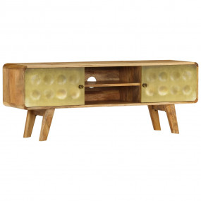 TV Cabinet Natural Mango Wood with Gold Print Solid Man...