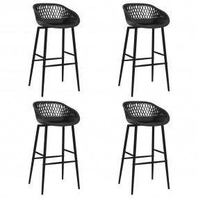 Bar Chair Set of 4 Black PP, Powder-Coated Metal High S...