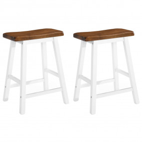Bar Stool Set of 2 Brown and white Solid wood Standard ...