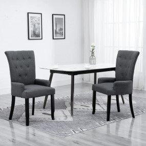 Dining Chair Dark Grey Polyester and Oak Wood Standard ...