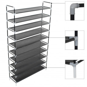 Shoe Rack Black Metal and non-woven fabric Tall Lightwe...