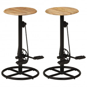 Bar Chair Set of 2 Natural Wood Brown and Black