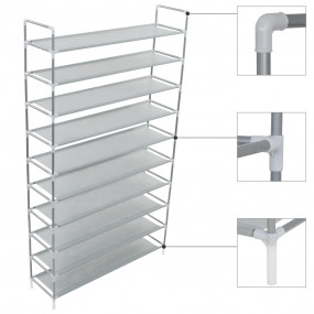 Shoe Rack Silver Metal, Plastic, Non-Woven Fabric Large