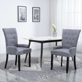 Dining Chair Light gray Polyester fabric, Oak wood Stan...