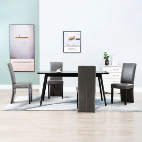 Dining Chair Set of 4 Gray Faux Leather and Wood Medium