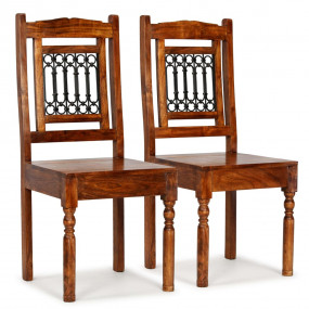 Dining Chair Set of 2 Honey-colored Solid acacia wood