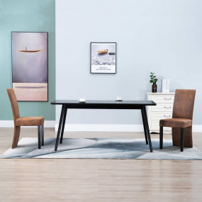 Dining Chair Set of 2 Brown Faux Suede Leather, Solid W...