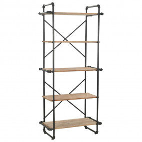 Bookcase Black and Natural Wood Solid Firwood and Steel