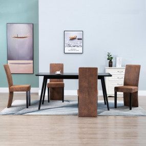 Dining Chair Set of 4 Brown Faux suede leather and soli...