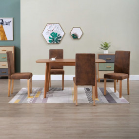 Dining Chair Set of 4 Brown Faux Suede, Wood Standard S...