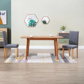 Dining Chair Set of 2 Light Gray Fabric and Rubber wood...