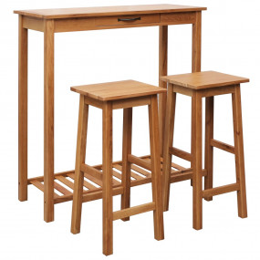 Bar Set Natural Brown Solid Oak Wood, MDF with Oak Vene...