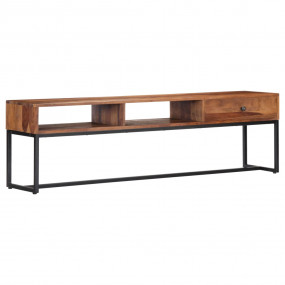 TV Cabinet Natural and Black Solid Sheesham Wood, Powde...