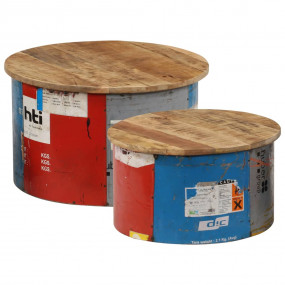 Coffee Table Set of 2 Multicolor Solid mango wood, old ...