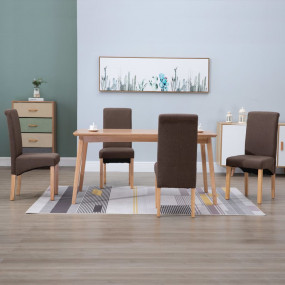 Dining Chair Set of 4 Brown Fabric and wood Standard Er...