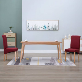 Dining Chair Set of 2 Red Fabric and Wood Standard Ergo...