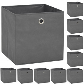 Storage Box Set of 10 Grey Non-woven fabric 12.6x12.6x1...