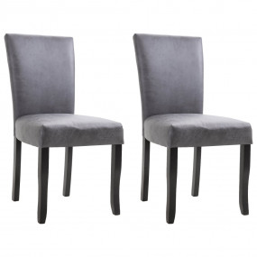 Dining Chair Set of 2 Gray Faux suede leather, Wood Sta...