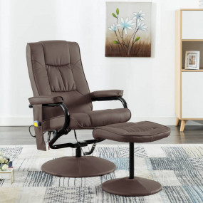 Massage Recliner With Ottoman Brown Faux Leather Standa...
