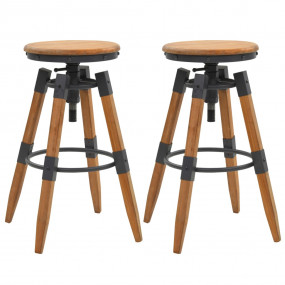 Bar Stool Set of 2 Natural Wood Solid Fir Wood & Steel