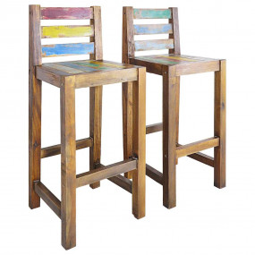 Bar Stool Set of 2 Multicolor Solid reclaimed boat wood...