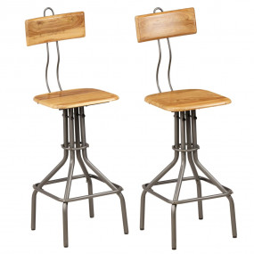 Bar Chair Set of 2 Teak and Steel Grey