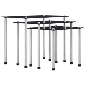 Nesting Table Set of 3 Black Tempered glass and aluminu...