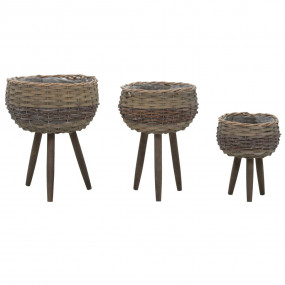 Planter Set of 3 Brown Wicker Small, Medium, Large