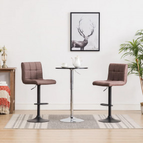 Bar Stool Set of 2 Taupe Polyester Adjustable Swivel